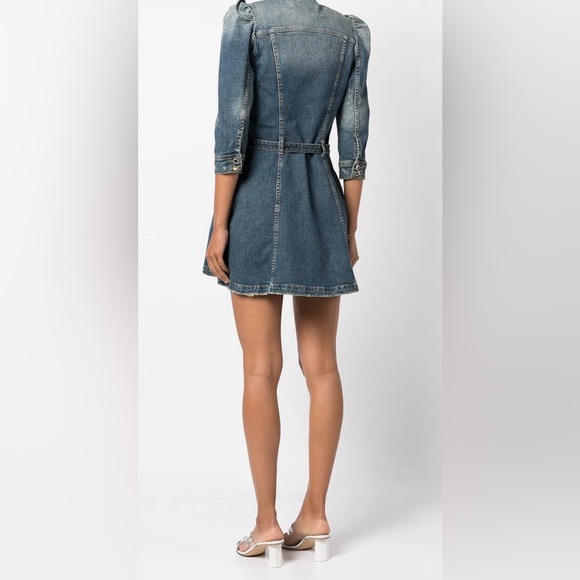 RETROFÉTE RETROFETE Clara Belted Distressed Denim Mini Shirt Dress Small - Picture 3 of 16